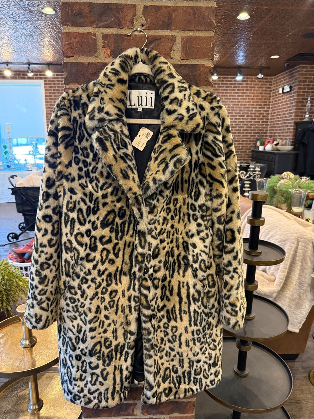 Luii Leopard Print Teddy Coat - Cream & Black